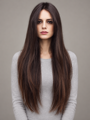 SULMY Dark Brown Straight Long Lace Front Wigs for White Women 100% Human Hair — front view, AI-generated visualization [transfer:15428213178588-front]