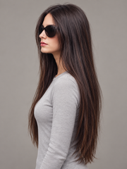 SULMY Dark Brown Straight Long Lace Front Wigs for White Women 100% Human Hair — side view, AI-generated visualization [transfer:15428213178588-side]