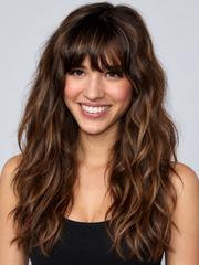 SULMY Long Wavy Brown Mixed Color Lace Front Wigs With Bangs for White Women 100% Human Hair — front view, AI-generated visualization [transfer:15428213965020-front]