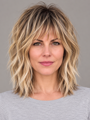 SULMY Short Caramel Blonde Balayage Wigs with Dark Roots for Women Caucasian 100% Human Hair — front view, AI-generated visualization [transfer:15428214653148-front]