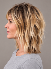 SULMY Short Caramel Blonde Balayage Wigs with Dark Roots for Women Caucasian 100% Human Hair — side view, AI-generated visualization [transfer:15428214653148-side]