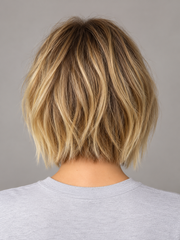 SULMY Short Buttery Blonde Balayage Wigs for Women Caucasian 100% Human Hair — back view, AI-generated visualization [transfer:15428214816988-back]