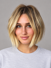 SULMY Short Buttery Blonde Balayage Wigs for Women Caucasian 100% Human Hair — front view, AI-generated visualization [transfer:15428214816988-front]
