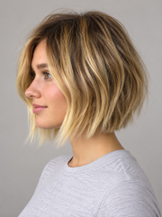 SULMY Short Buttery Blonde Balayage Wigs for Women Caucasian 100% Human Hair — side view, AI-generated visualization [transfer:15428214816988-side]