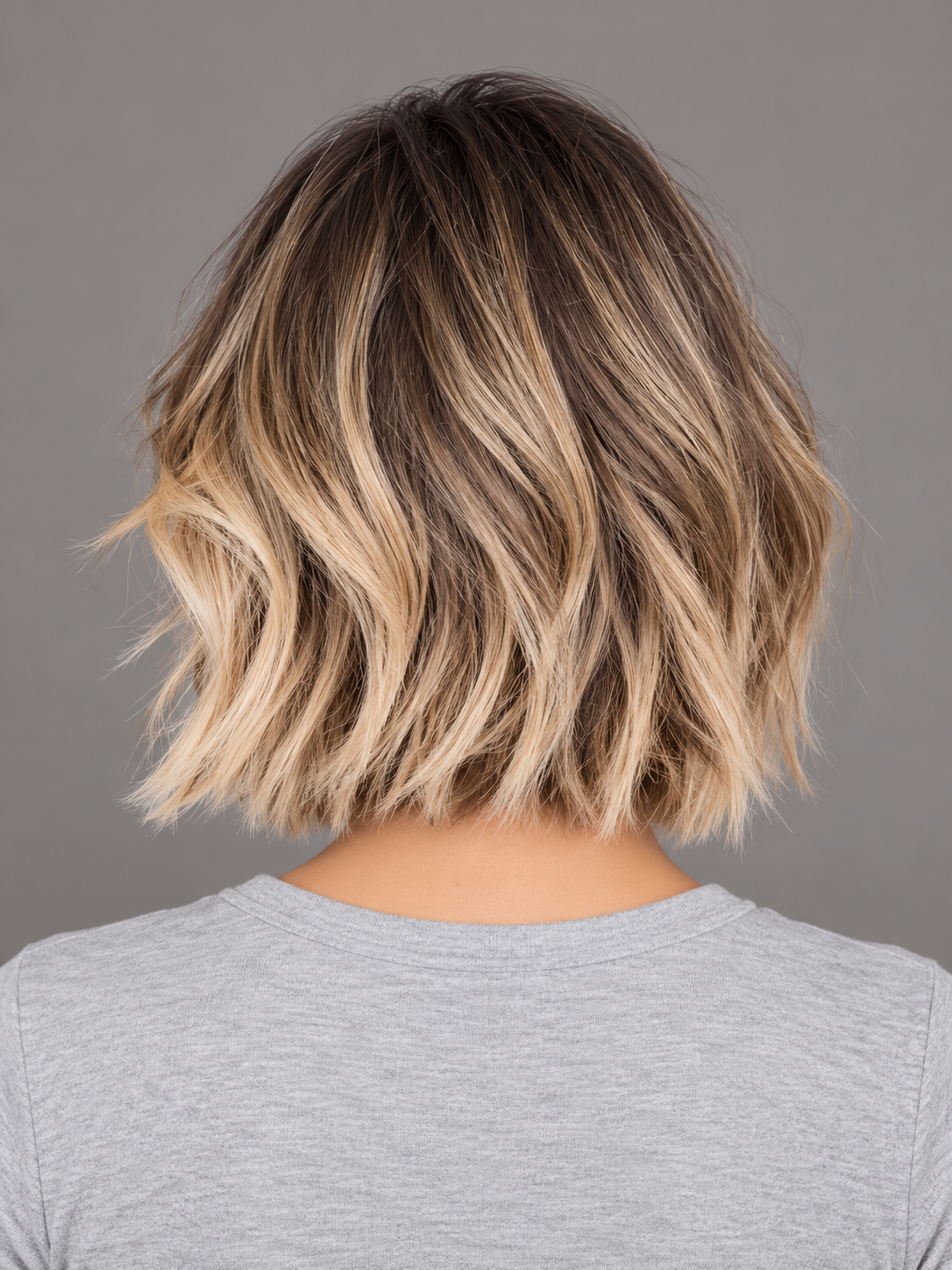 SULMY Blonde Highlights Wigs with a Few Waves for Women Caucasian 100% Human Hair — back view, AI-generated visualization [transfer:15428215210204-back]