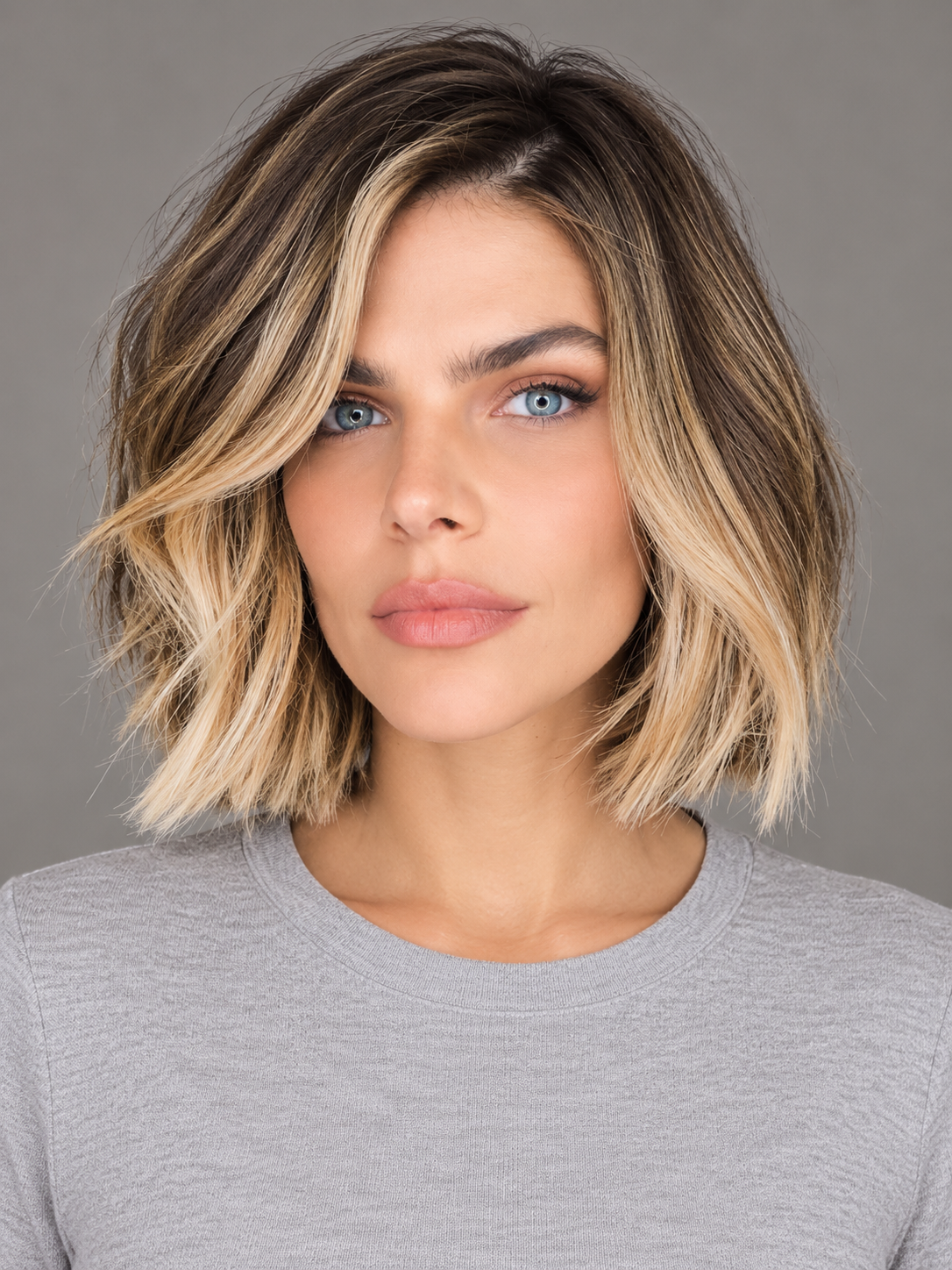SULMY Blonde Highlights Wigs with a Few Waves for Women Caucasian 100% Human Hair — front view, AI-generated visualization [transfer:15428215210204-front]