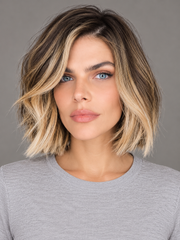 SULMY Blonde Highlights Wigs with a Few Waves for Women Caucasian 100% Human Hair — front view, AI-generated visualization [transfer:15428215210204-front]