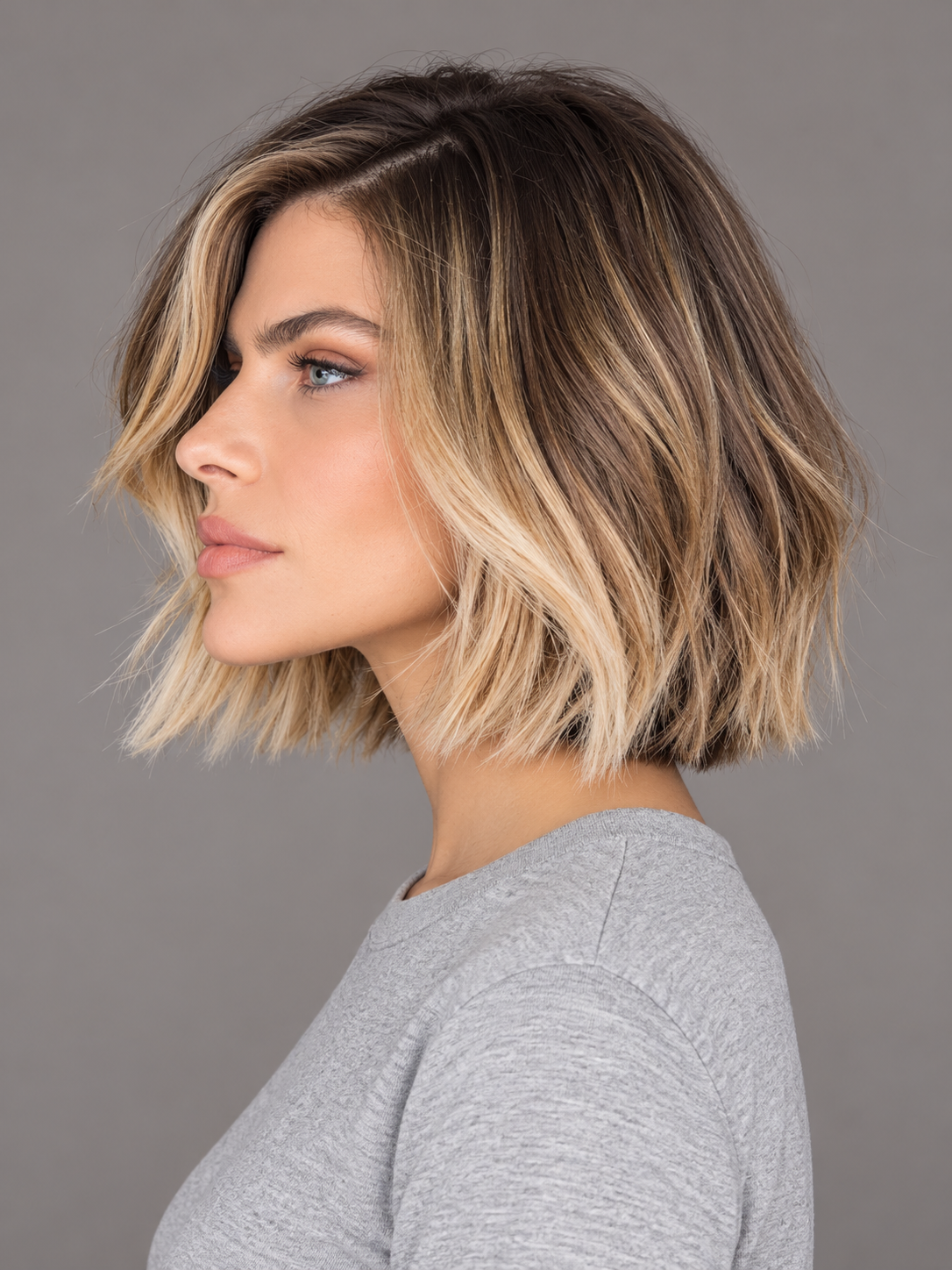 SULMY Blonde Highlights Wigs with a Few Waves for Women Caucasian 100% Human Hair — side view, AI-generated visualization [transfer:15428215210204-side]