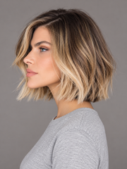 SULMY Blonde Highlights Wigs with a Few Waves for Women Caucasian 100% Human Hair — side view, AI-generated visualization [transfer:15428215210204-side]