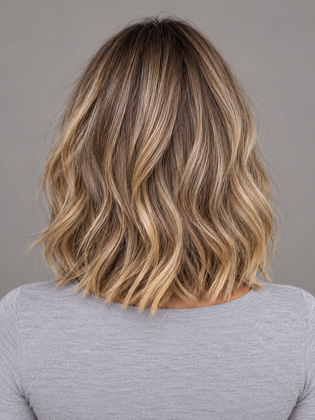 SULMY Dirty Blonde Wigs with Balayage for Women Caucasian 100% Human Hair — back view, AI-generated visualization [transfer:15428215439580-back]