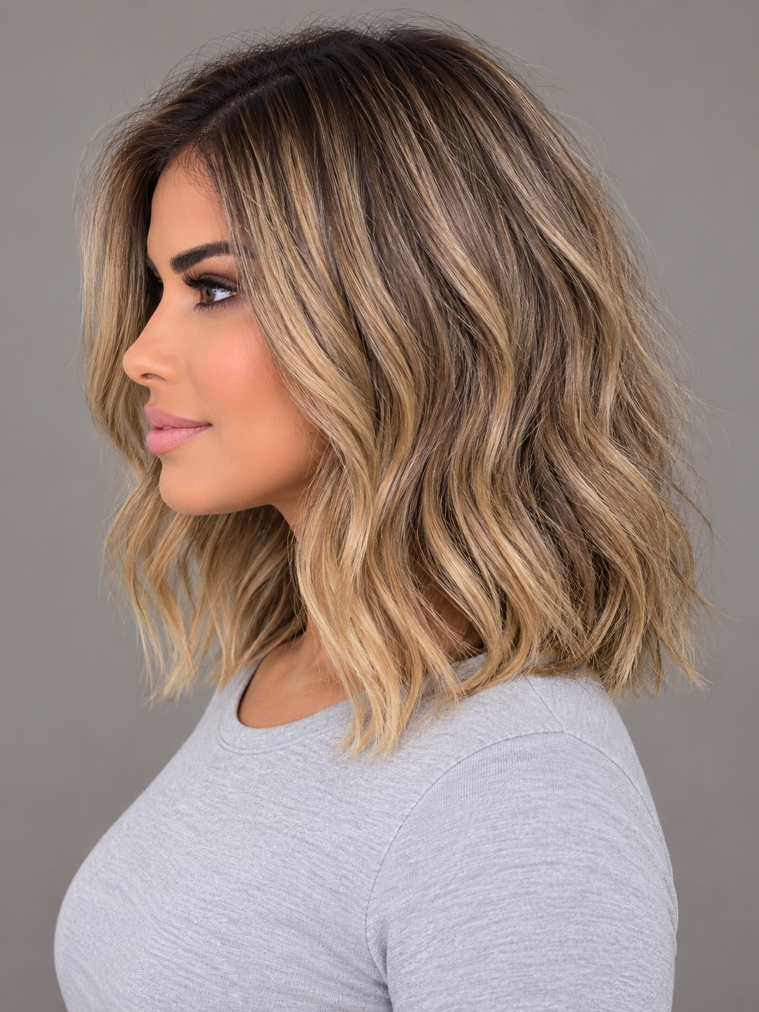 SULMY Dirty Blonde Wigs with Balayage for Women Caucasian 100% Human Hair — side view, AI-generated visualization [transfer:15428215439580-side]