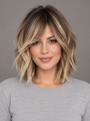 SULMY Choppy Cut Wigs with Balayage for Women Caucasian 100% Human Hair — front view, AI-generated visualization [transfer:15428215537884-front]