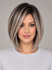 SULMY Royal Gray Balayage Lob Wigs for Women Caucasian 100% Human Hair — front view, AI-generated visualization [transfer:15428215668956-front]