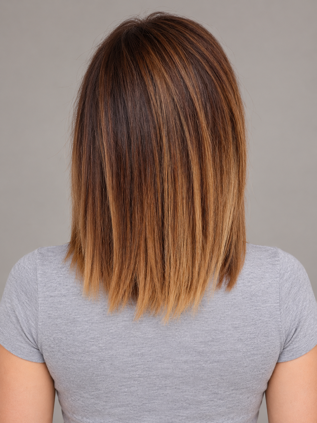 SULMY Straight Balayage Bob Wigs for Women Caucasian 100% Human Hair — back view, AI-generated visualization [transfer:15428215800028-back]
