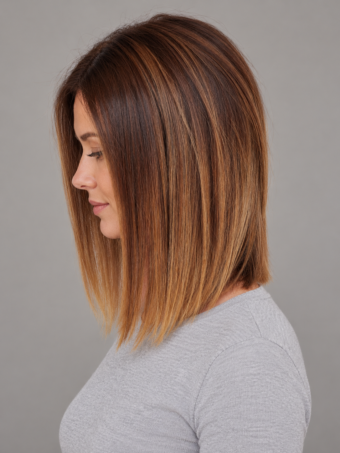 SULMY Straight Balayage Bob Wigs for Women Caucasian 100% Human Hair — side view, AI-generated visualization [transfer:15428215800028-side]