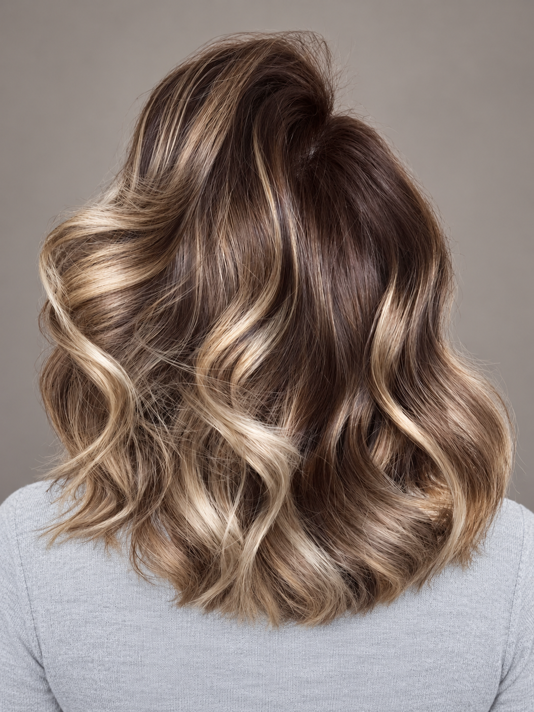 SULMY Ash Bronde Short Balayage Wigs for Women Caucasian 100% Human Hair — back view, AI-generated visualization [transfer:15428216029404-back]