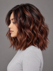 SULMY Dark Short Wigs with Highlights for Women Caucasian 100% Human Hair — side view, AI-generated visualization [transfer:15428216094940-side]