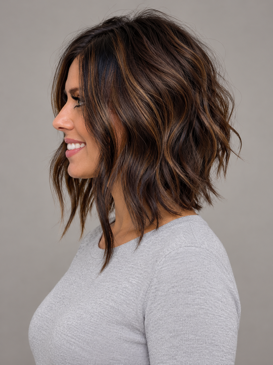 SULMY Cute Balayage Bob Wigs with Brunette Hair for Women Caucasian 100% Human Hair — side view, AI-generated visualization [transfer:15428216193244-side]