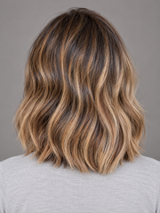 SULMY Caramel Brown Bob Wigs with Accents for Women Caucasian 100% Human Hair — back view, AI-generated visualization [transfer:15428216324316-back]