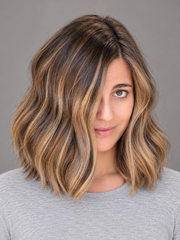 SULMY Caramel Brown Bob Wigs with Accents for Women Caucasian 100% Human Hair — front view, AI-generated visualization [transfer:15428216324316-front]