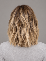 SULMY Short Blonde Highlights Wigs with Dark Roots for Women Caucasian 100% Human Hair — back view, AI-generated visualization [transfer:15428216389852-back]
