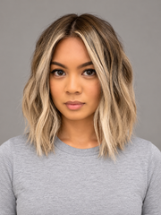 SULMY Short Blonde Highlights Wigs with Dark Roots for Women Caucasian 100% Human Hair — front view, AI-generated visualization [transfer:15428216389852-front]