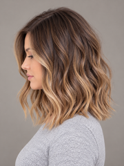SULMY Short Brown Wigs with a Sombre Effect for Women Caucasian 100% Human Hair — side view, AI-generated visualization [transfer:15428216520924-side]