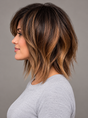 SULMY Brown Balayage Bob Wigs for Women Caucasian 100% Human Hair — side view, AI-generated visualization [transfer:15428216651996-side]