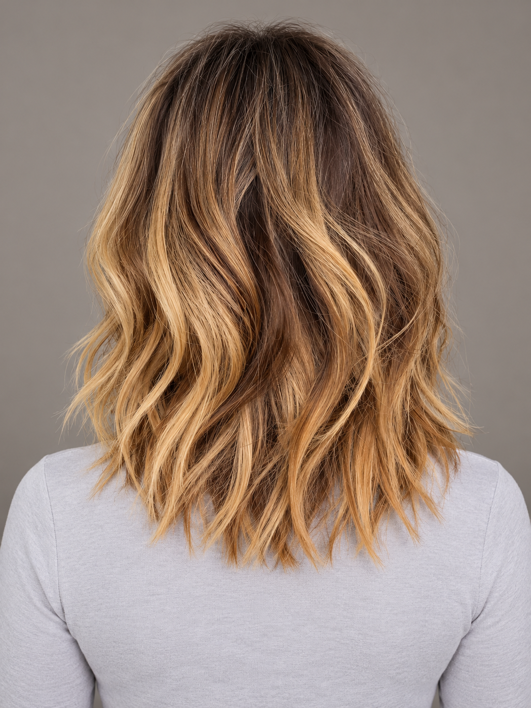 SULMY Shoulder-Length Balayage Wigs for Women Caucasian 100% Human Hair — back view, AI-generated visualization [transfer:15428216848604-back]