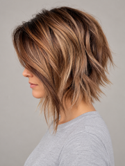 SULMY Balayage Highlights and Lowlights Short Bob Wigs for Women Caucasian 100% Human Hair — side view, AI-generated visualization [transfer:15428217176284-side]