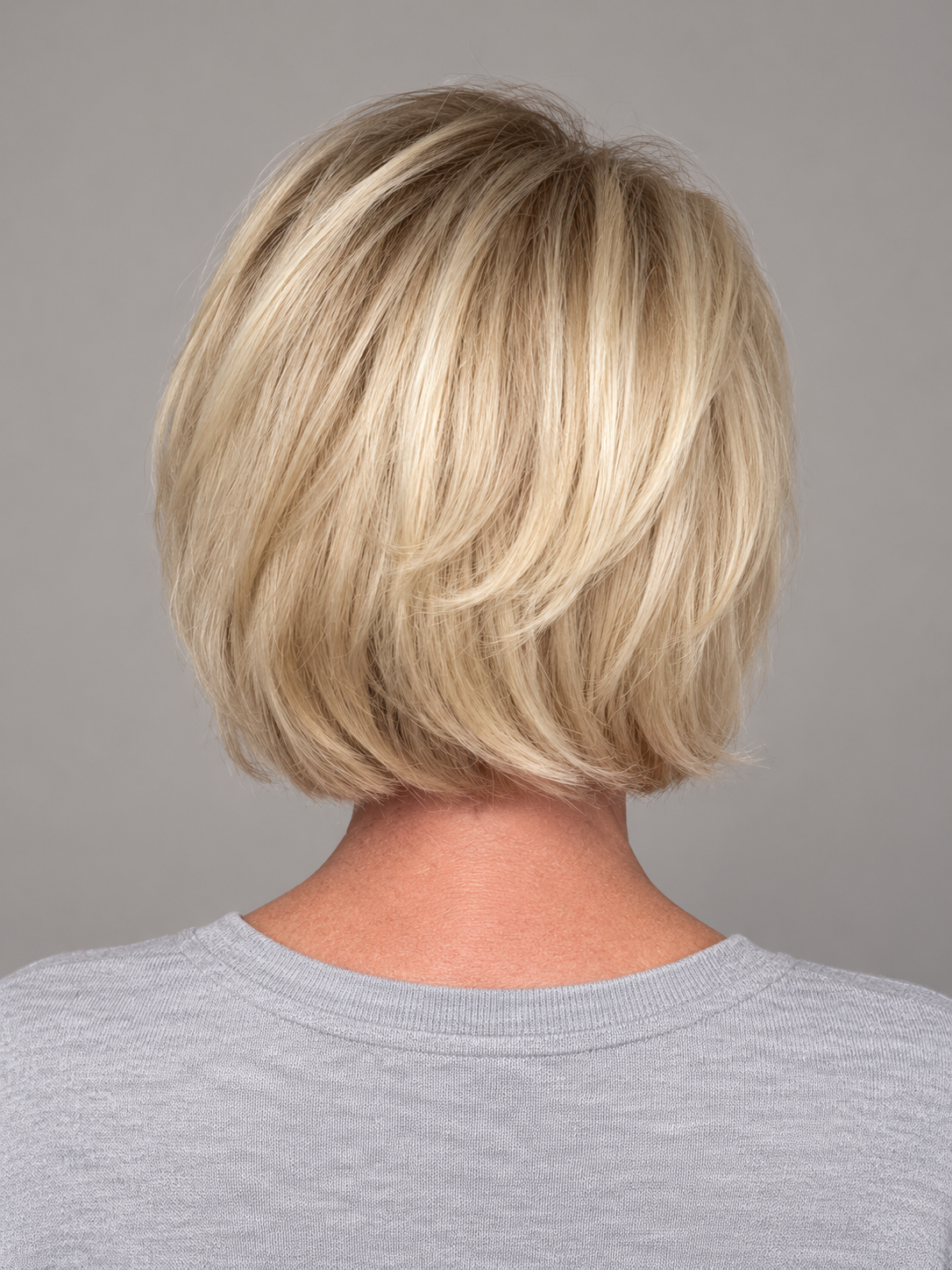 SULMY Youthful Side-Swept Fringe Wigs for Older Women for Women Caucasian 100% Human Hair — back view, AI-generated visualization [transfer:15428217831644-back]