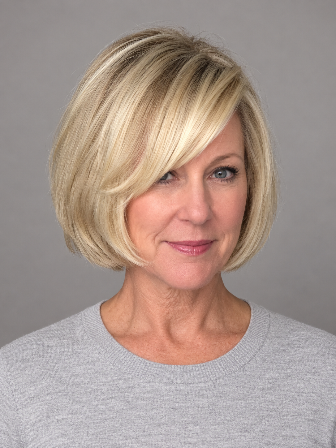 SULMY Youthful Side-Swept Fringe Wigs for Older Women for Women Caucasian 100% Human Hair — front view, AI-generated visualization [transfer:15428217831644-front]