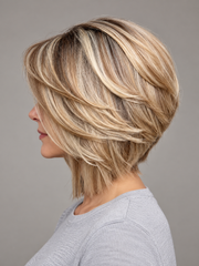 SULMY Blonde Angled Bob Wigs with Swoopy Layers for Women Caucasian 100% Human Hair — side view, AI-generated visualization [transfer:15428217929948-side]