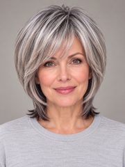 SULMY Bi-Level Salt-and-Pepper Wigs for Women Caucasian 100% Human Hair — front view, AI-generated visualization [transfer:15428218355932-front]