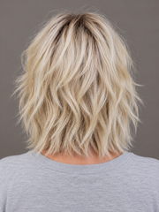 SULMY Blonde Shag Wigs with Side Bangs and Dark Roots for Women Caucasian 100% Human Hair — back view, AI-generated visualization [transfer:15428218454236-back]