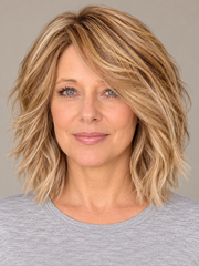 SULMY Shaggy Lob Wigs with Highlights for Women Caucasian 100% Human Hair — front view, AI-generated visualization [transfer:15428218585308-front]