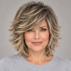 SULMY Shag Wigs with Highlights for Women over 50 for Women Caucasian 100% Human Hair — front view, AI-generated visualization [transfer:15428218978524-front]