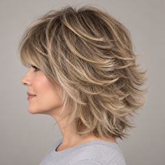 SULMY Shag Wigs with Highlights for Women over 50 for Women Caucasian 100% Human Hair — side view, AI-generated visualization [transfer:15428218978524-side]