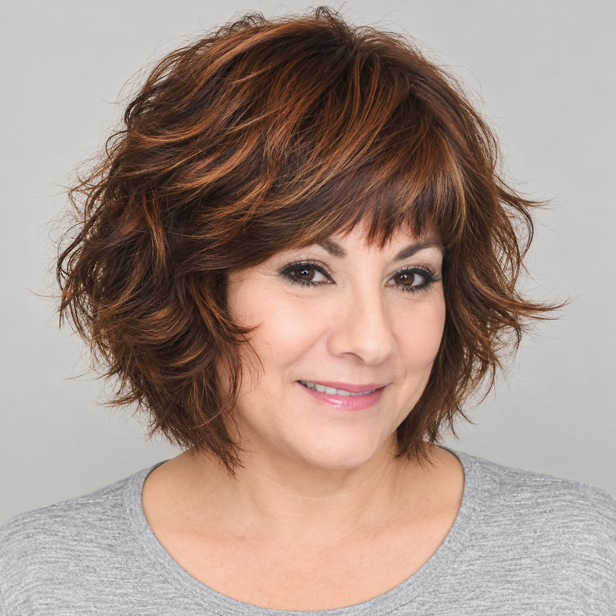 SULMY Heavily Layered Bob Wigs with Highlights for Ladies over 50 for Women Caucasian 100% Human Hair — front view, AI-generated visualization [transfer:15428219207900-front]