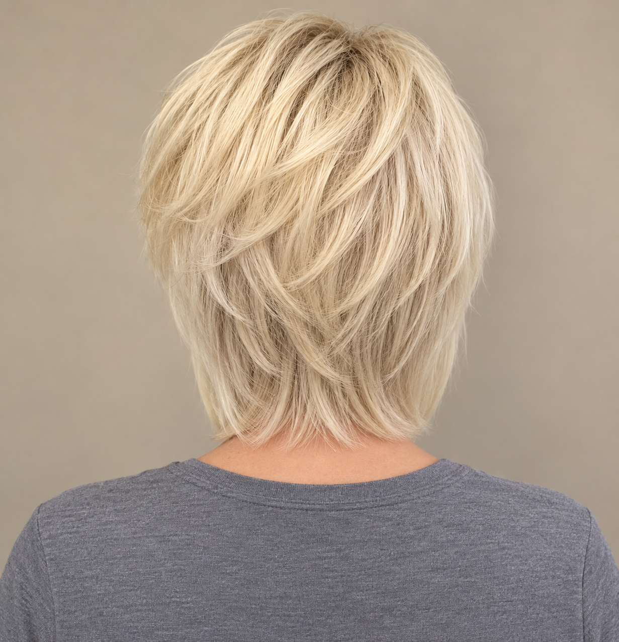 SULMY Voluminous Layered Shag Wigs for Women Caucasian 100% Human Hair — back view, AI-generated visualization [transfer:15428219568348-back]