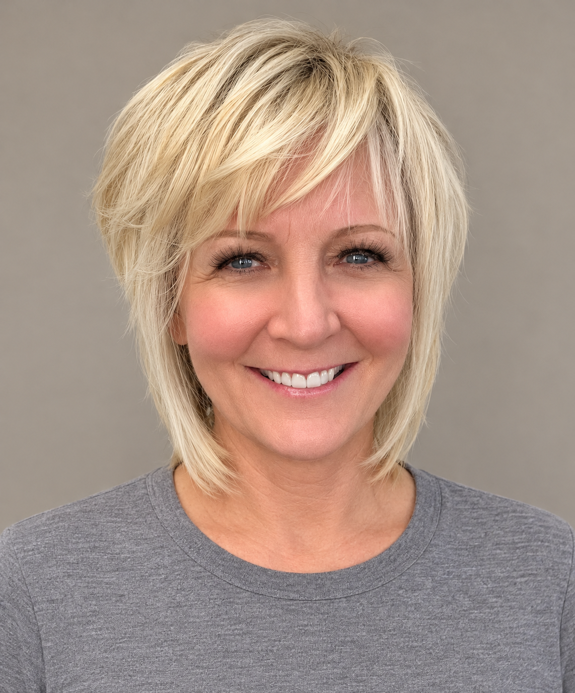 SULMY Voluminous Layered Shag Wigs for Women Caucasian 100% Human Hair — front view, AI-generated visualization [transfer:15428219568348-front]
