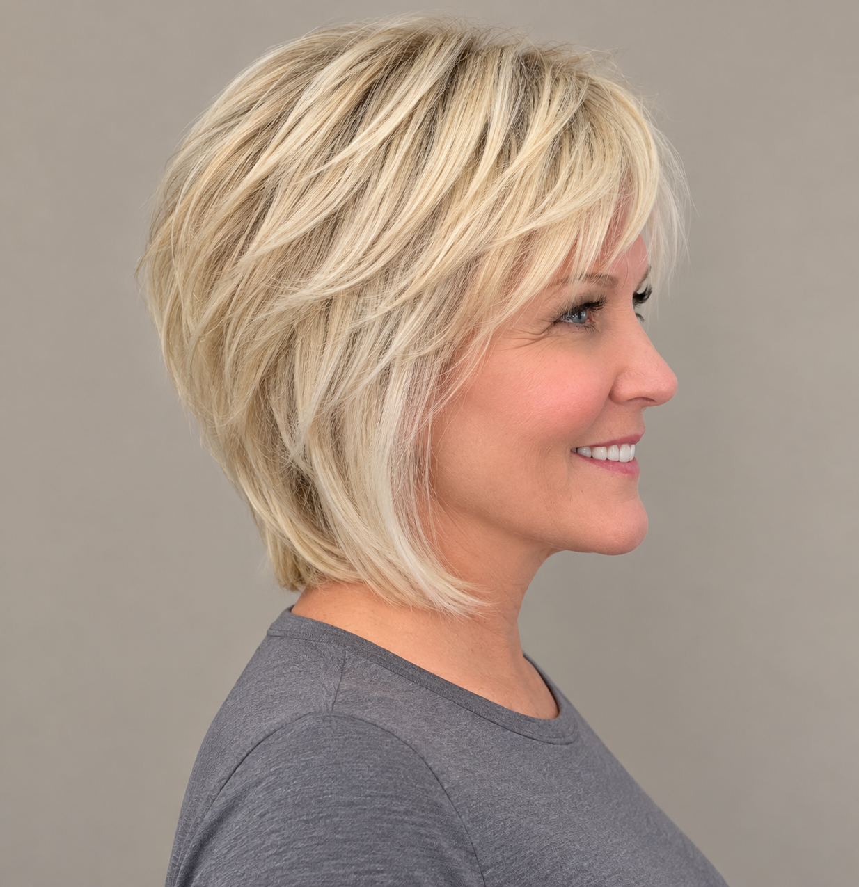 SULMY Voluminous Layered Shag Wigs for Women Caucasian 100% Human Hair — side view, AI-generated visualization [transfer:15428219568348-side]