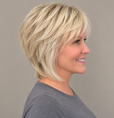 SULMY Voluminous Layered Shag Wigs for Women Caucasian 100% Human Hair — side view, AI-generated visualization [transfer:15428219568348-side]
