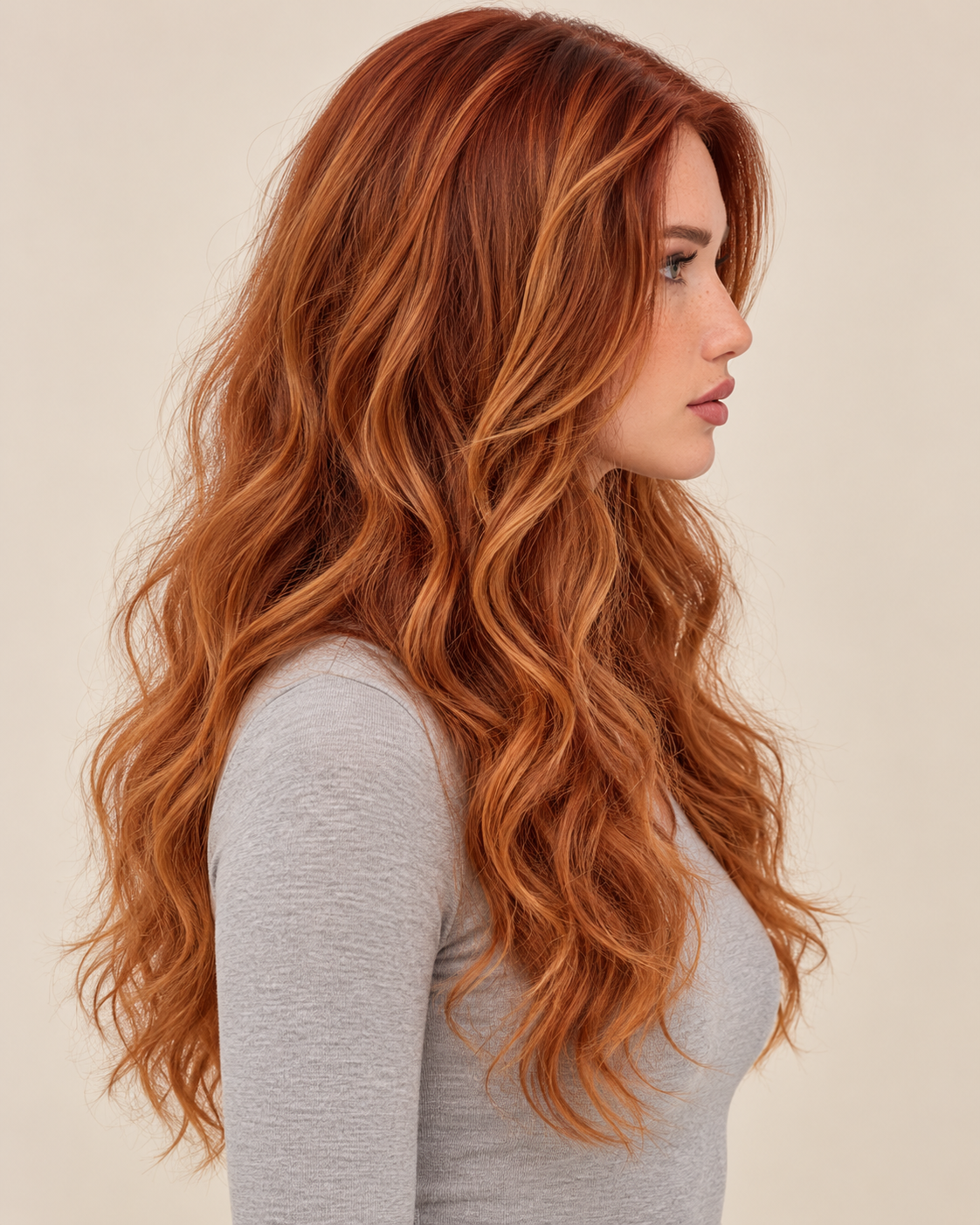 SULMY Autumn-Ready Pumpkin Spice Wigs 100% Real Human Hair for Caucasian Women — side view, AI-generated visualization [transfer:15428221993180-side]