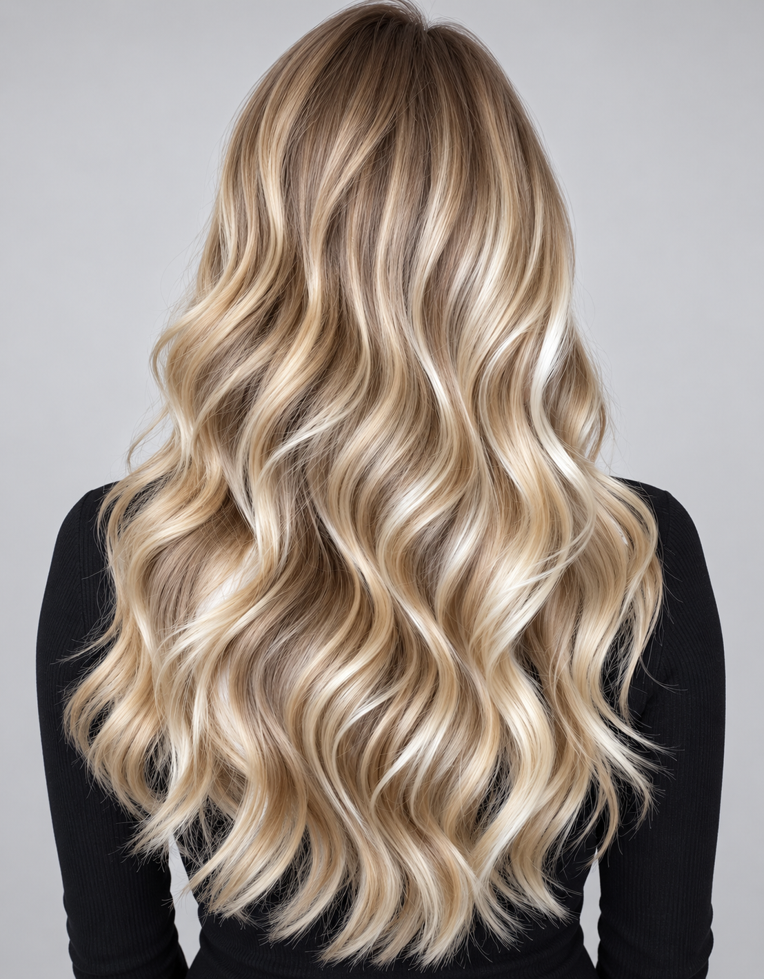 SULMY Blonde Hair with Ashy Brown Lowlights Wavy Wigs 100% Real Human Hair for Caucasian — back view, AI-generated visualization [transfer:15428234313948-back]