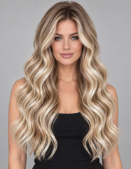 SULMY Blonde Hair with Ashy Brown Lowlights Wavy Wigs 100% Real Human Hair for Caucasian — front view, AI-generated visualization [transfer:15428234313948-front]