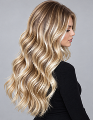 SULMY Blonde Hair with Ashy Brown Lowlights Wavy Wigs 100% Real Human Hair for Caucasian — side view, AI-generated visualization [transfer:15428234313948-side]