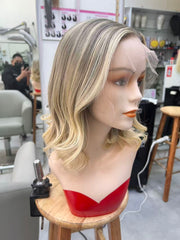 SULMY Medium Brown Blonde Highlights Wigs for White Women 100 Human Hair