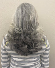 Gray Salt and Pepper Wigs with Reverse Ombre 100% Real Human Hair for Caucasian Women