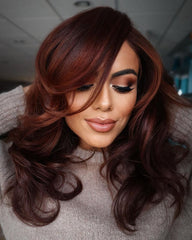 Dark Brown Wigs with Red Tint 100% Real Human Hair for Caucasian Women